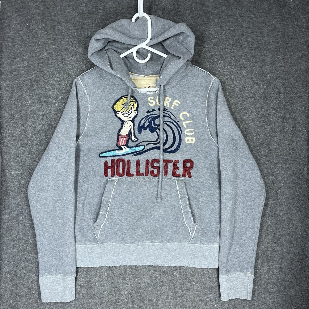 Vintage Y2K Hollister Surf Club Hoodie Mens L Gray Distressed Hoodie